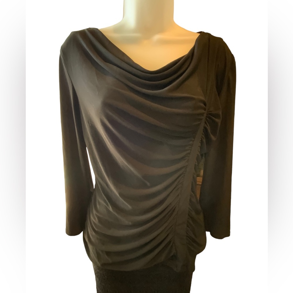 Laundry By Shelli Secal Top Black Long Sleeve Ruched Pleat In Back Medium